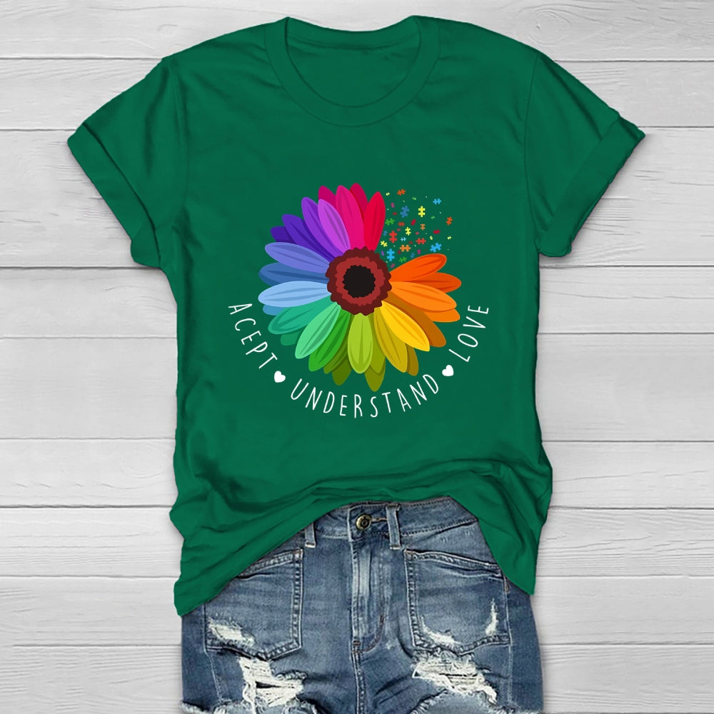 Accept Understand Love Autism Awareness Sunflower Healthwear T-shirt