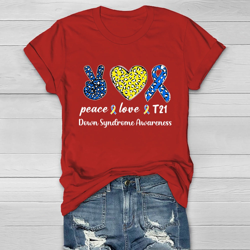 Peace Love T21 Blue Yellow World Down Syndrome Awareness Healthwear T-shirt