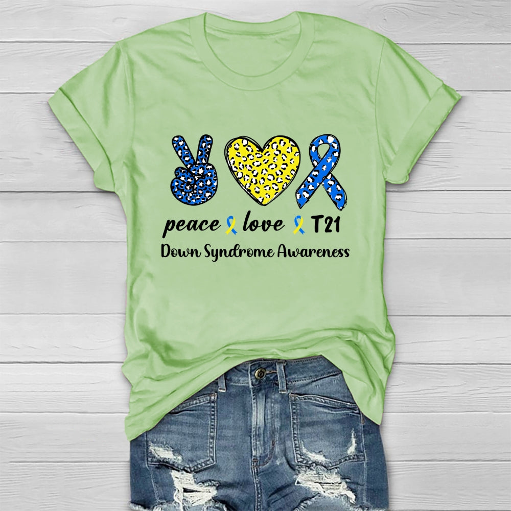 Peace Love T21 Blue Yellow World Down Syndrome Awareness Healthwear T-shirt