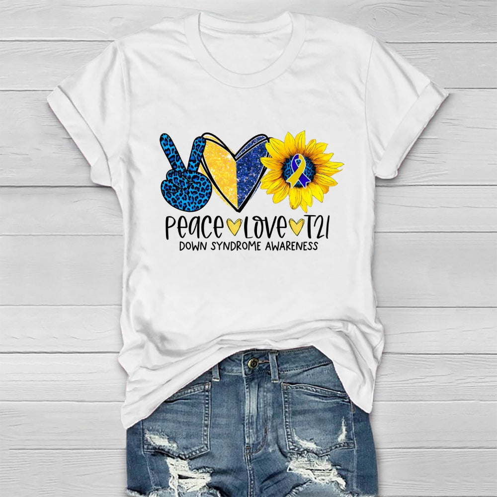 Peace Love T21 Down Syndrome Awareness Healthwear T-shirt