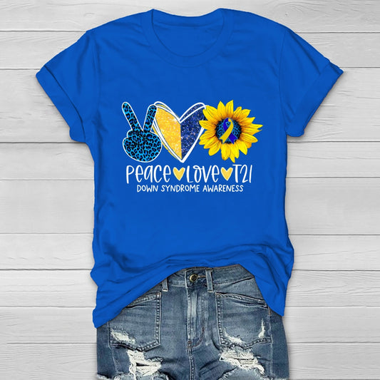 Peace Love T21 Down Syndrome Awareness Healthwear T-shirt