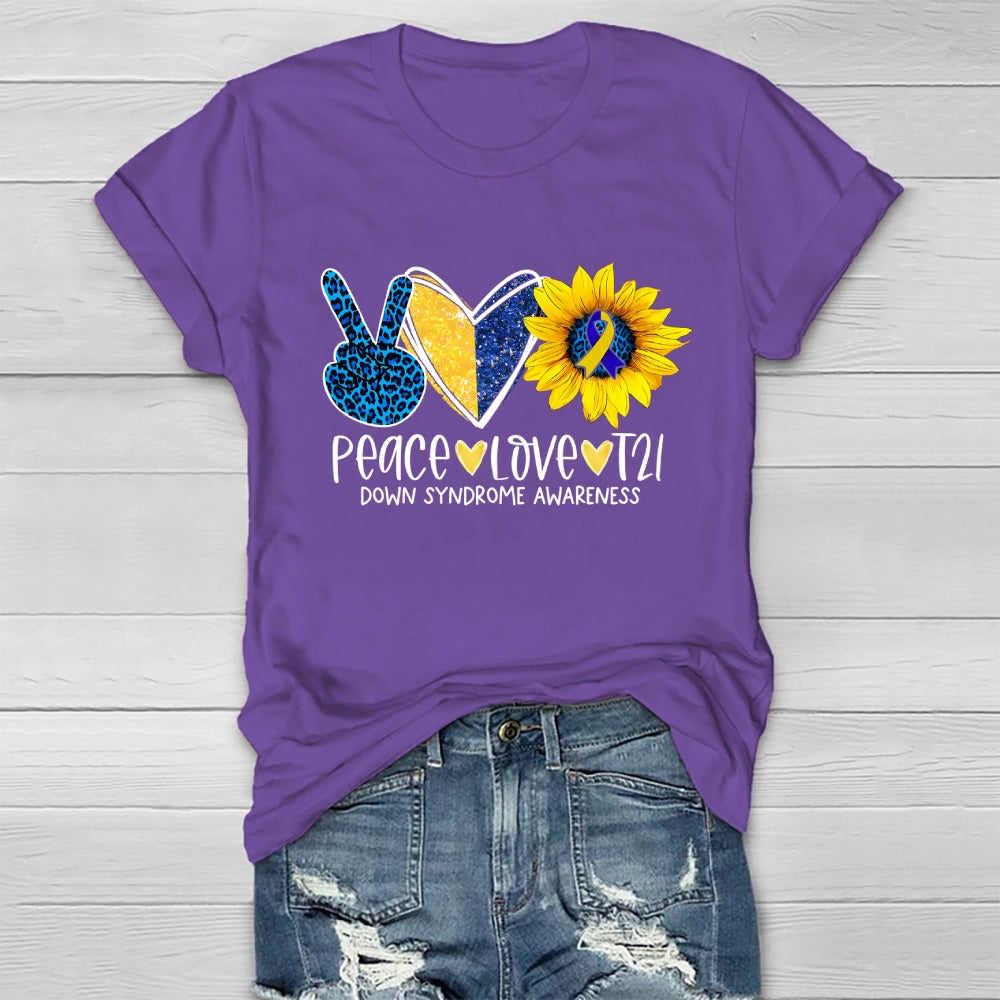 Peace Love T21 Down Syndrome Awareness Healthwear T-shirt