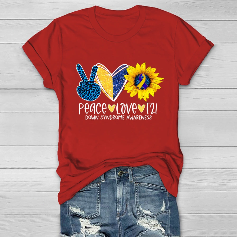 Peace Love T21 Down Syndrome Awareness Healthwear T-shirt