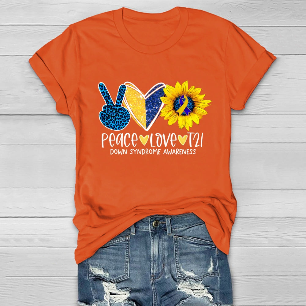 Peace Love T21 Down Syndrome Awareness Healthwear T-shirt