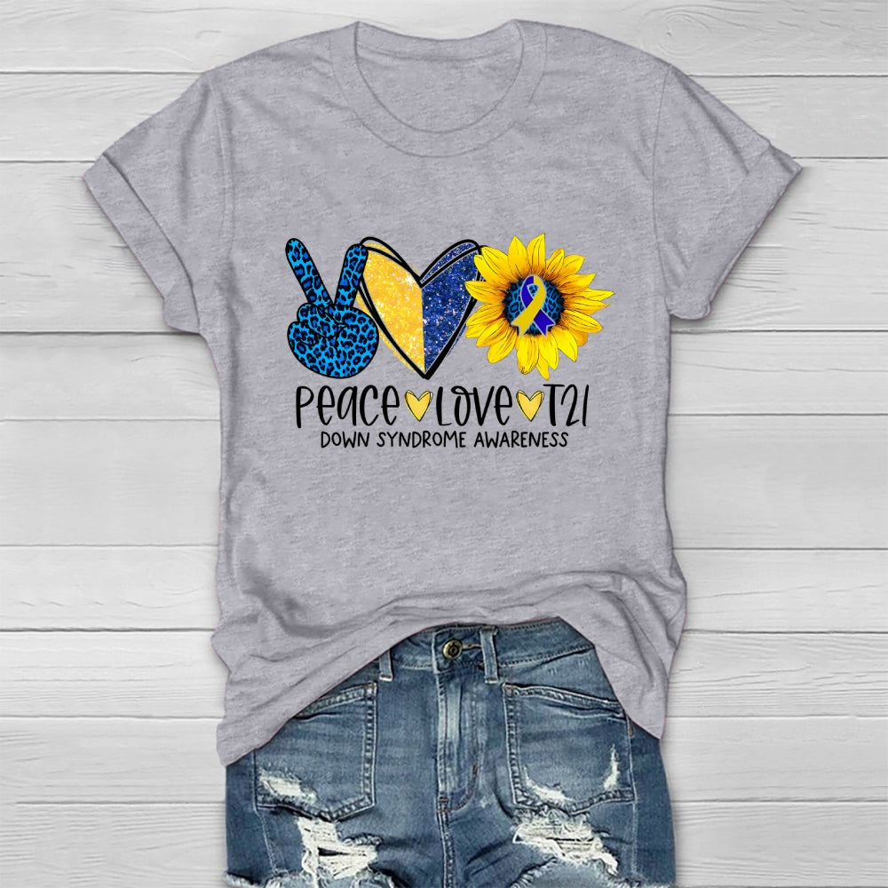 Peace Love T21 Down Syndrome Awareness Healthwear T-shirt