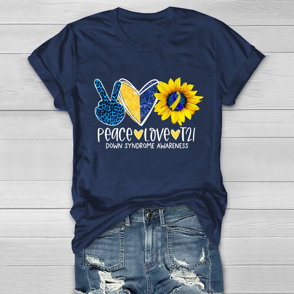 Peace Love T21 Down Syndrome Awareness Healthwear T-shirt