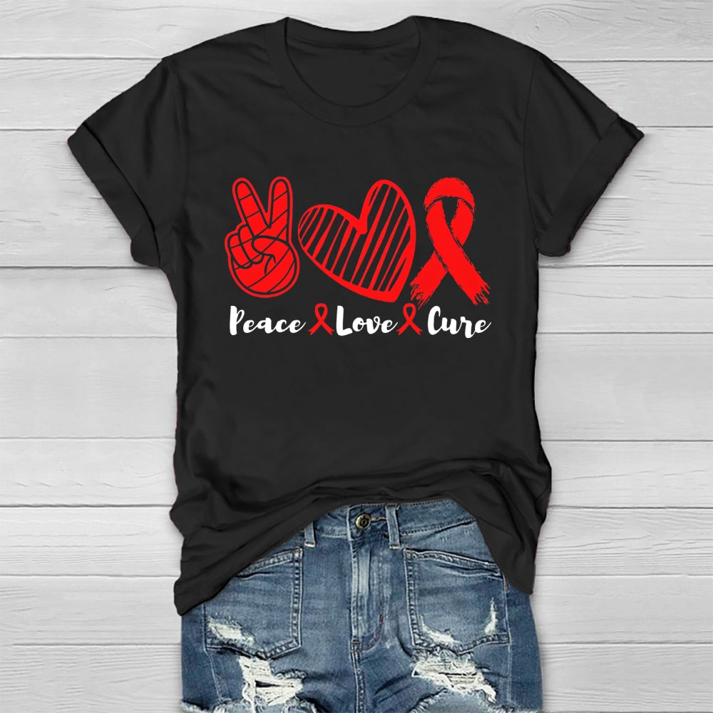 Peace Love Cure Red Ribbon  Healthwear T-shirt