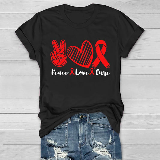 Peace Love Cure Red Ribbon  Healthwear T-shirt