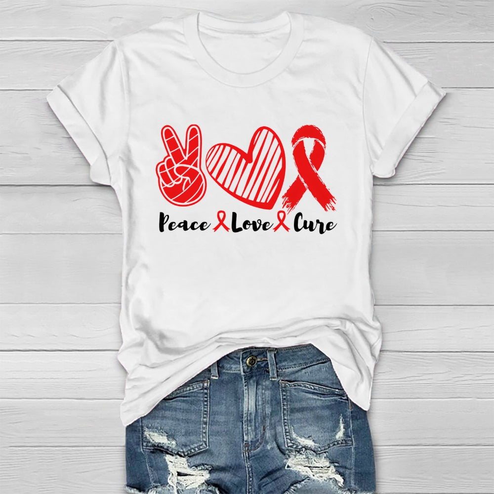 Peace Love Cure Red Ribbon  Healthwear T-shirt