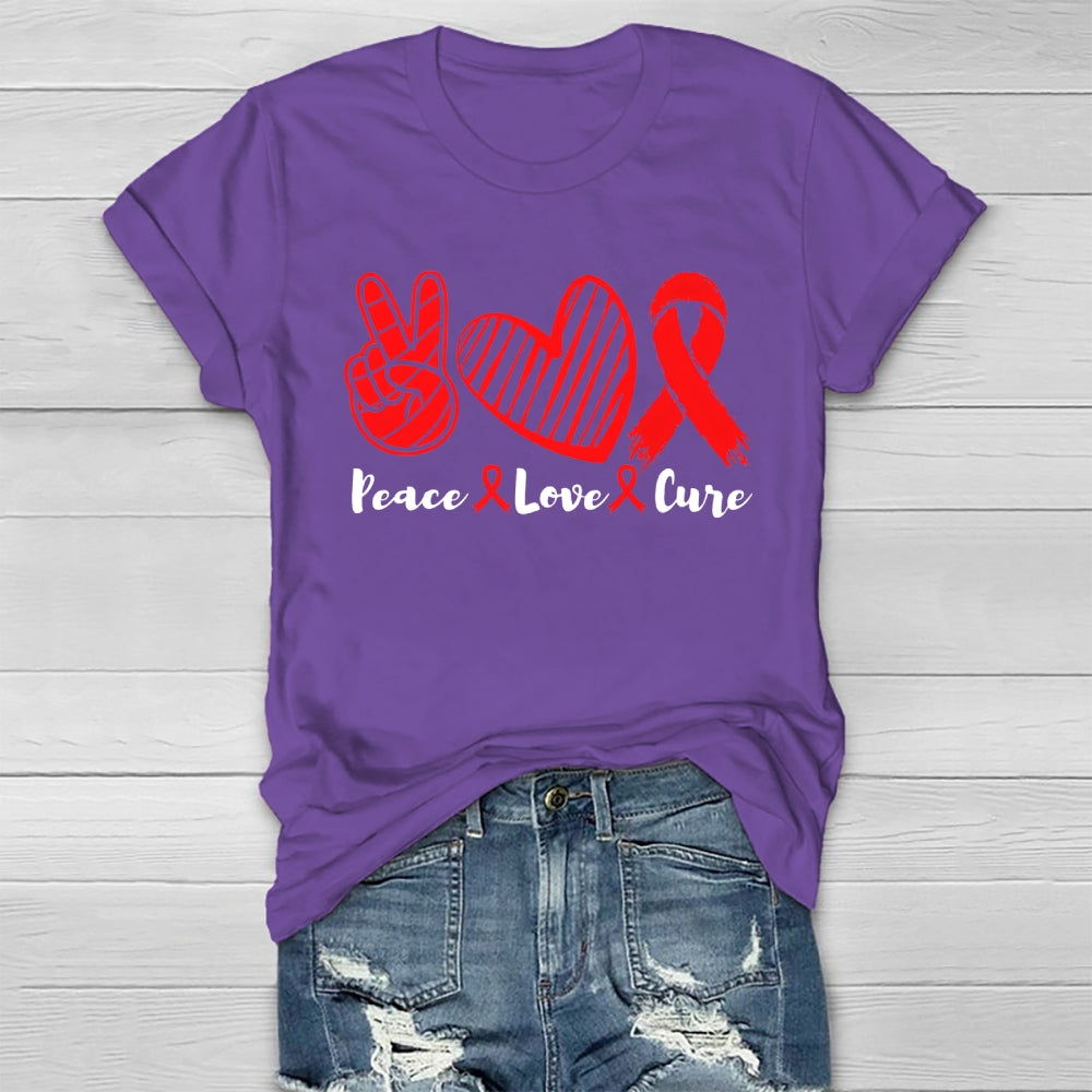 Peace Love Cure Red Ribbon  Healthwear T-shirt