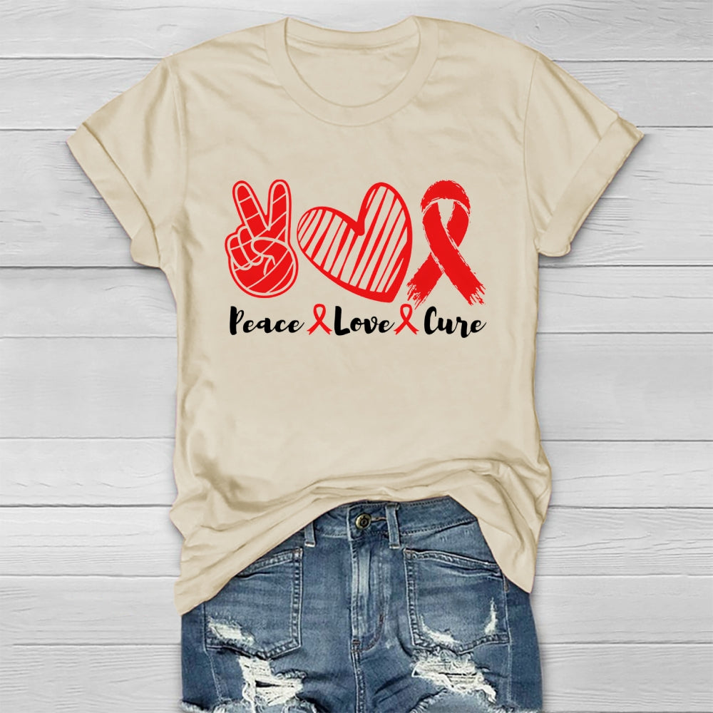 Peace Love Cure Red Ribbon  Healthwear T-shirt