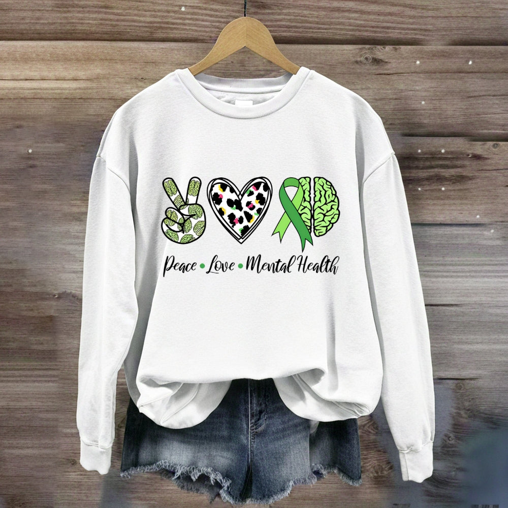 Peace Love Mental Health Green Brain Sweatshirt