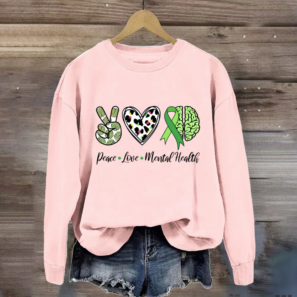 Peace Love Mental Health Green Brain Sweatshirt