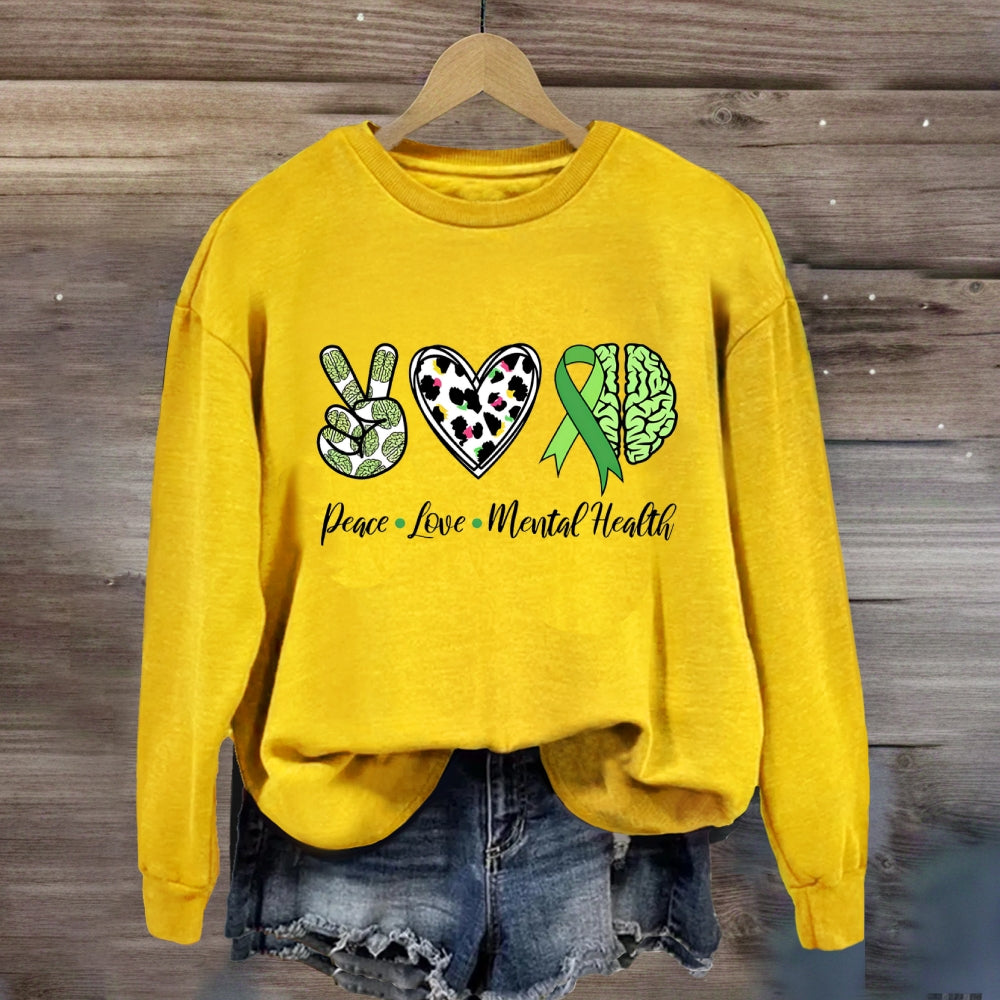 Peace Love Mental Health Green Brain Sweatshirt