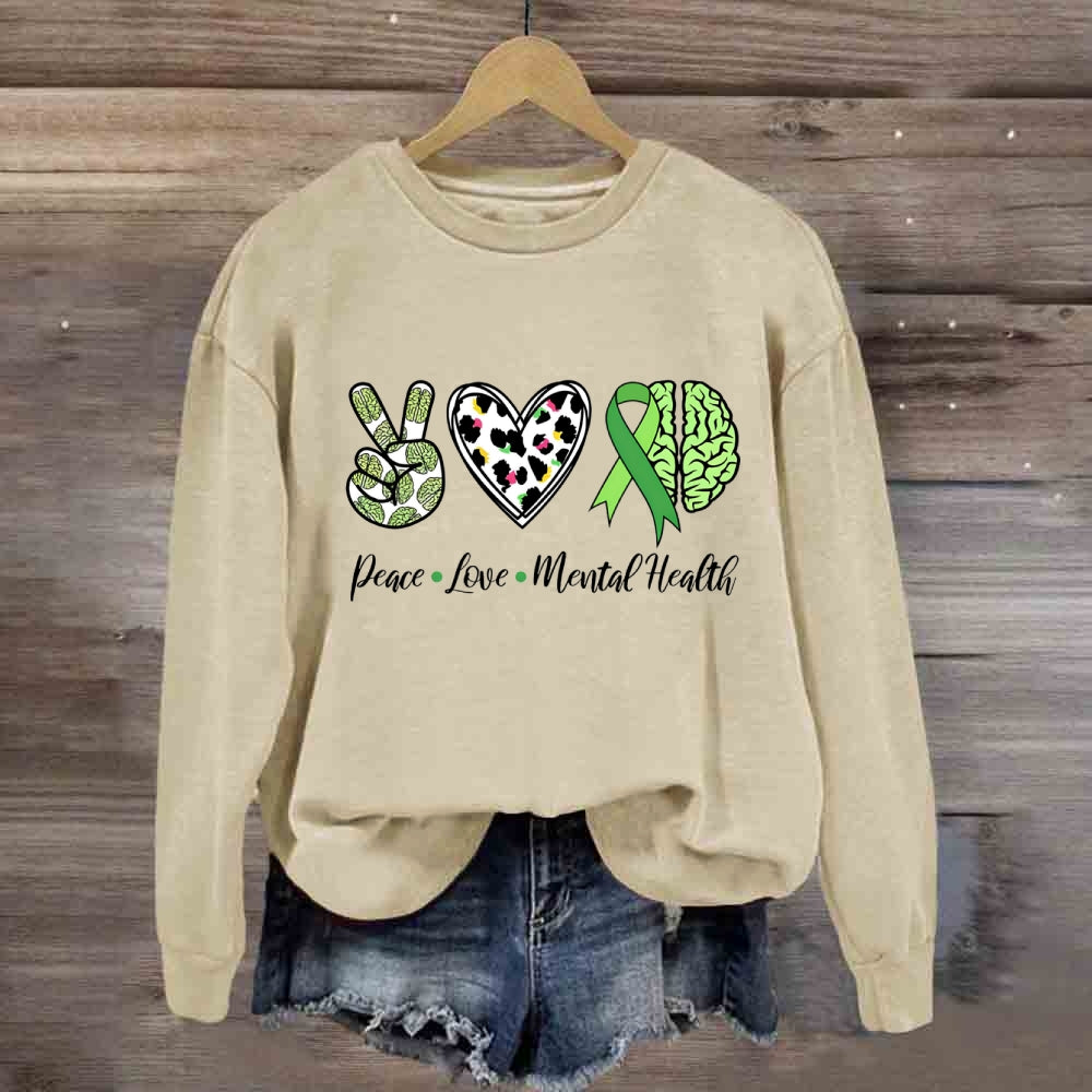 Peace Love Mental Health Green Brain Sweatshirt