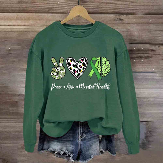 Peace Love Mental Health Green Brain Sweatshirt