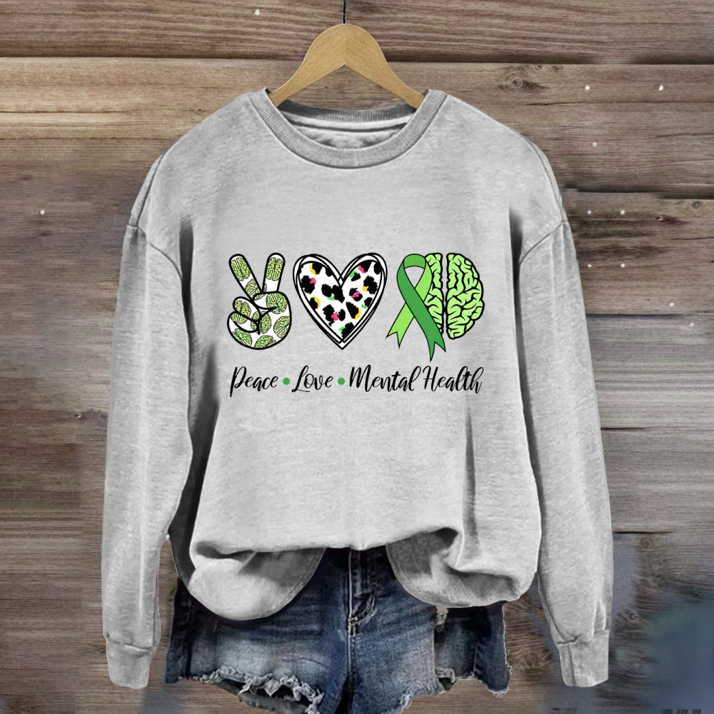 Peace Love Mental Health Green Brain Sweatshirt
