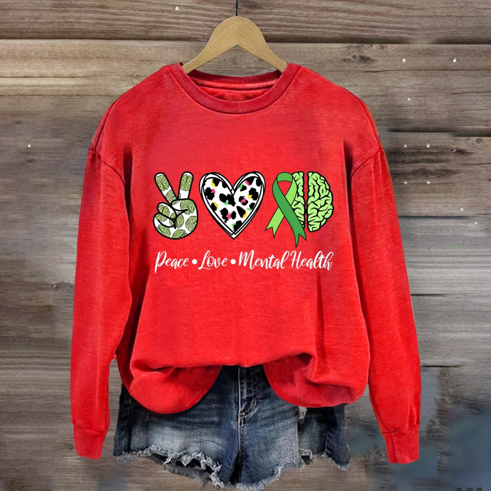 Peace Love Mental Health Green Brain Sweatshirt