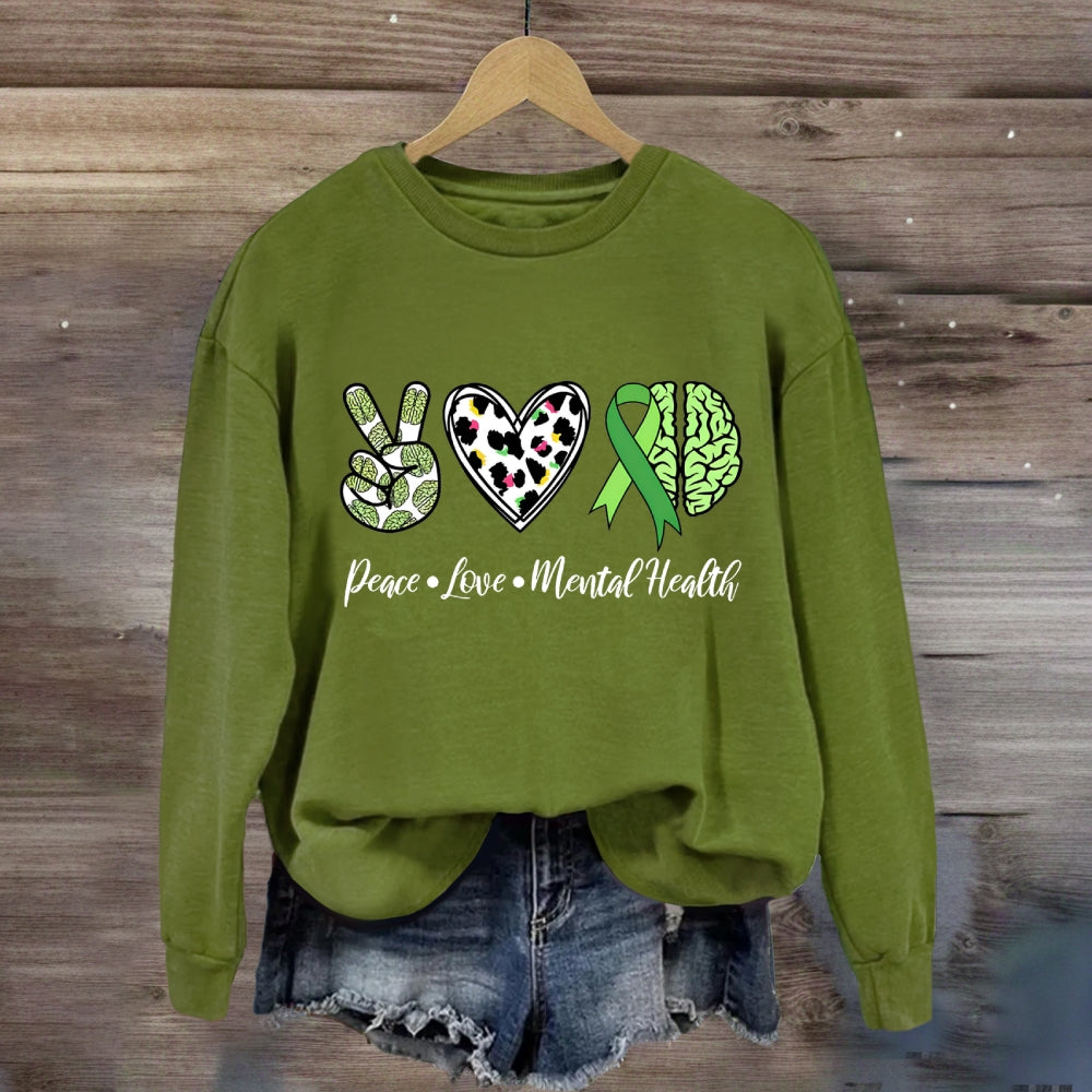 Peace Love Mental Health Green Brain Sweatshirt