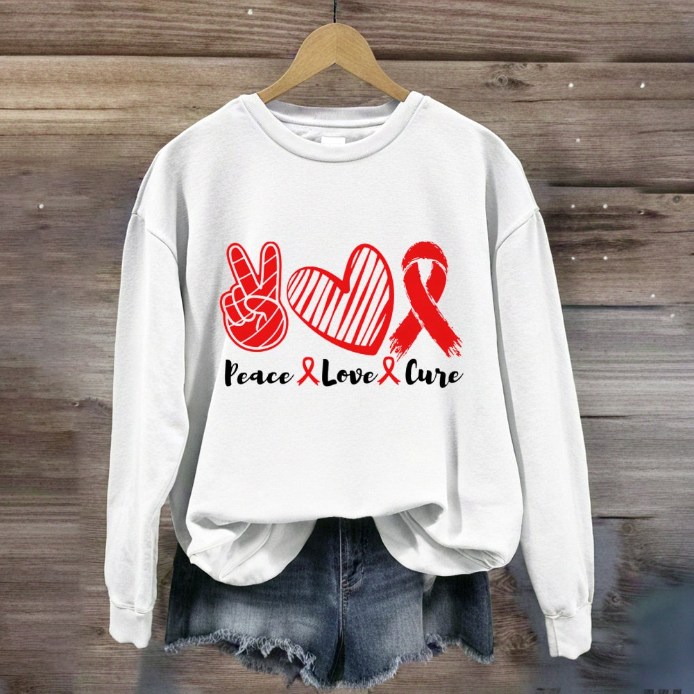 Peace Love Cure Red Heart Sweatshirt