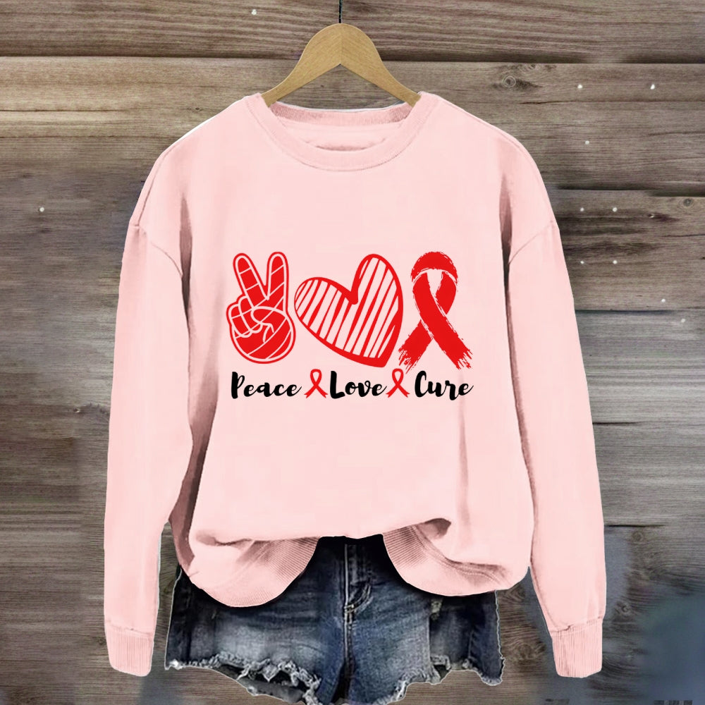 Peace Love Cure Red Heart Sweatshirt