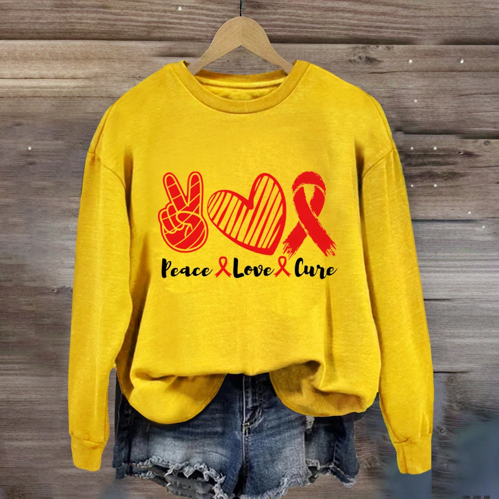 Peace Love Cure Red Heart Sweatshirt