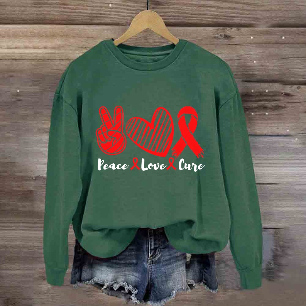 Peace Love Cure Red Heart Sweatshirt