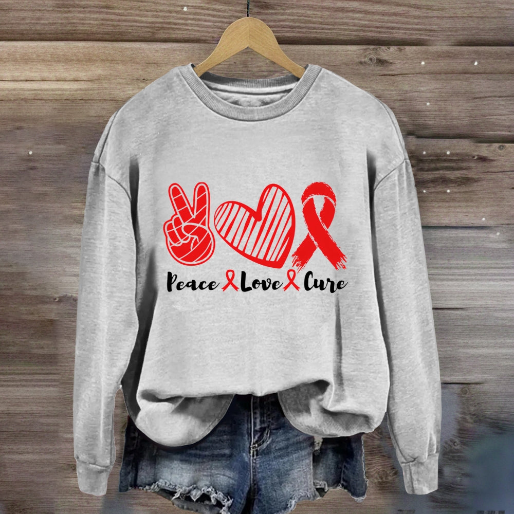 Peace Love Cure Red Heart Sweatshirt