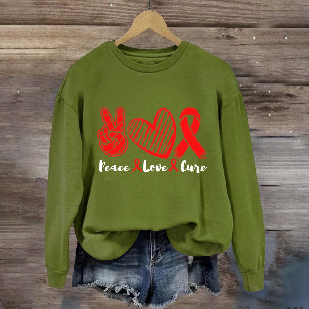 Peace Love Cure Red Heart Sweatshirt