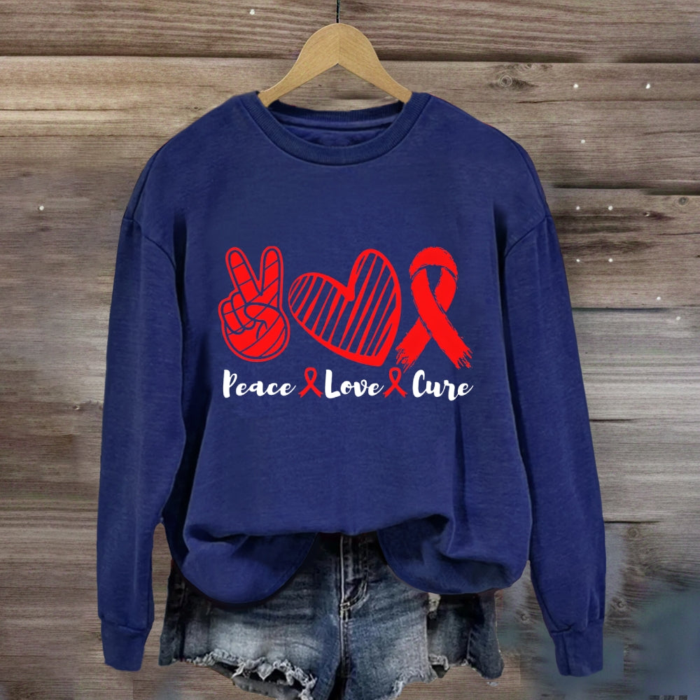 Peace Love Cure Red Heart Sweatshirt