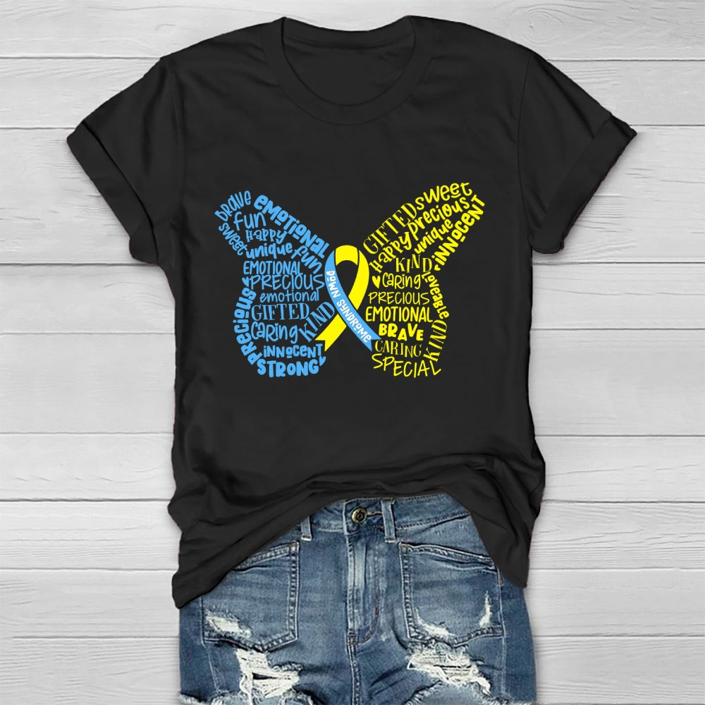 Down Syndrome Awareness Butterfly Letters Healthwear T-shirt