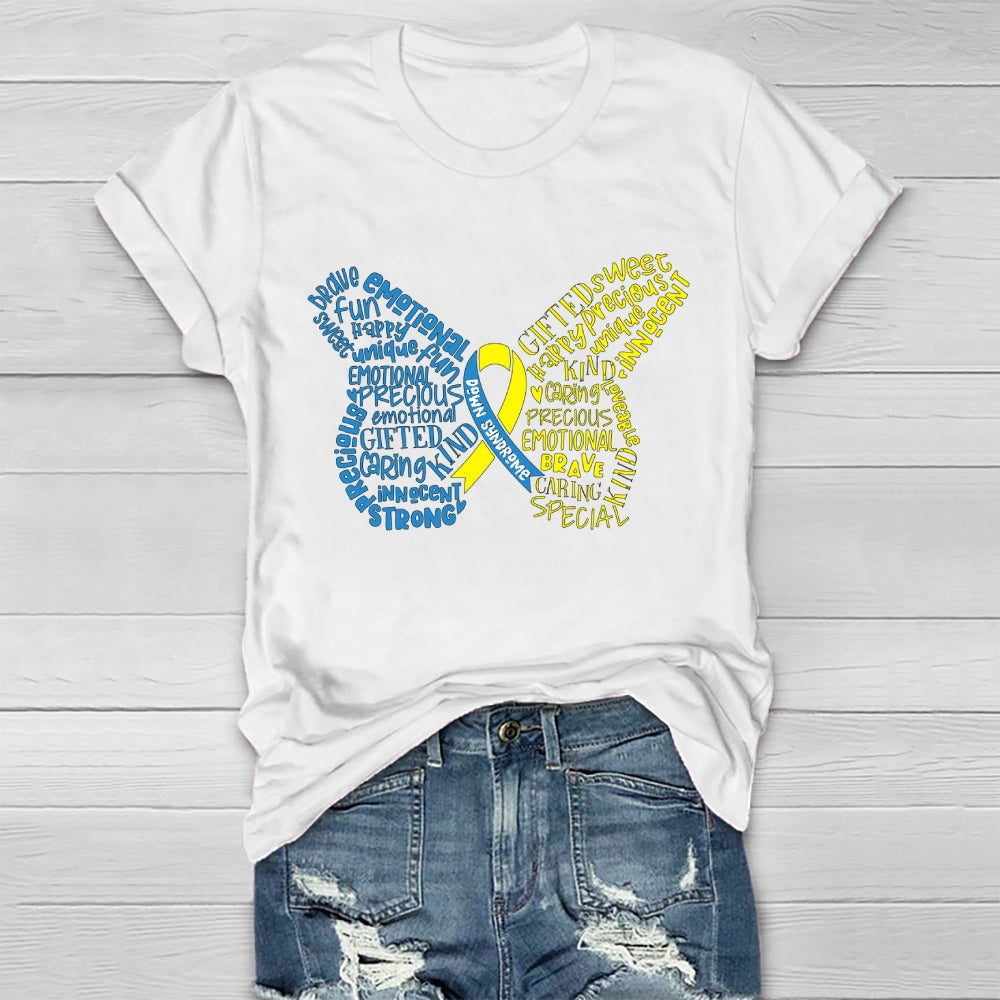 Down Syndrome Awareness Butterfly Letters Healthwear T-shirt