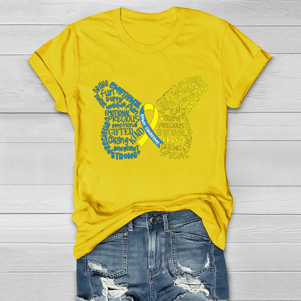 Down Syndrome Awareness Butterfly Letters Healthwear T-shirt