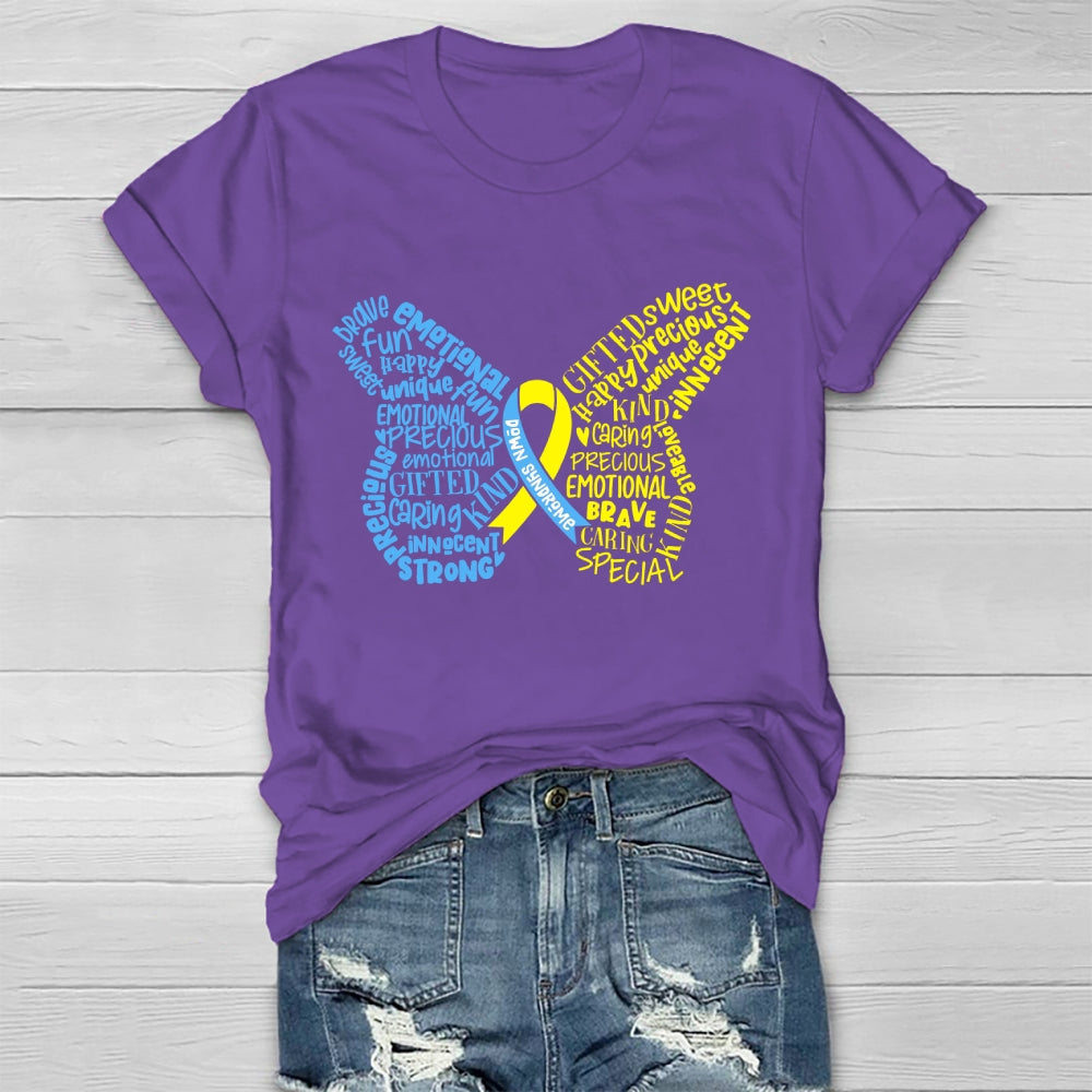 Down Syndrome Awareness Butterfly Letters Healthwear T-shirt