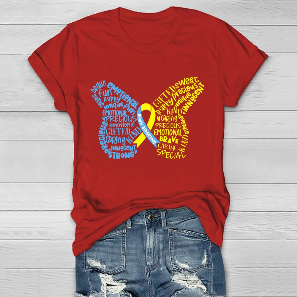 Down Syndrome Awareness Butterfly Letters Healthwear T-shirt