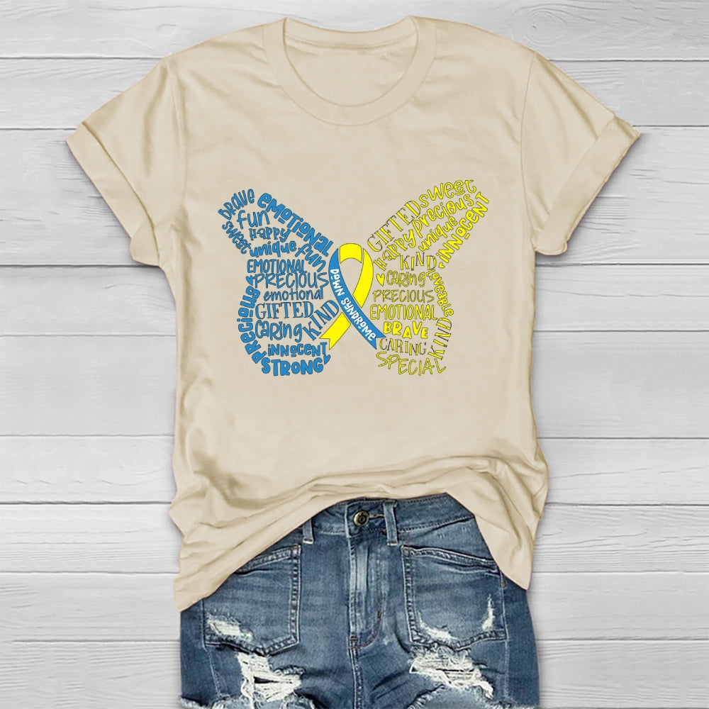 Down Syndrome Awareness Butterfly Letters Healthwear T-shirt