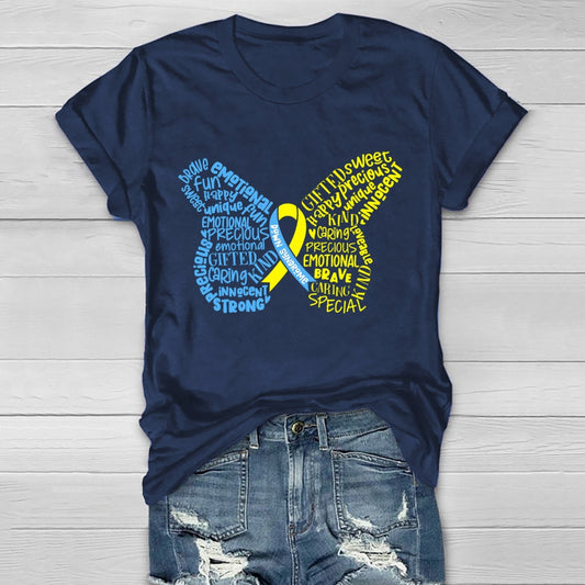 Down Syndrome Awareness Butterfly Letters Healthwear T-shirt