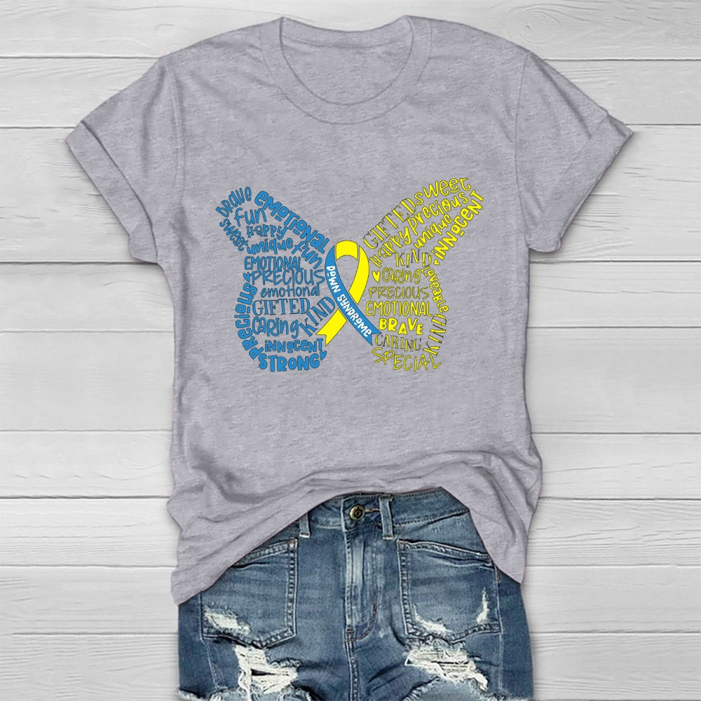 Down Syndrome Awareness Butterfly Letters Healthwear T-shirt