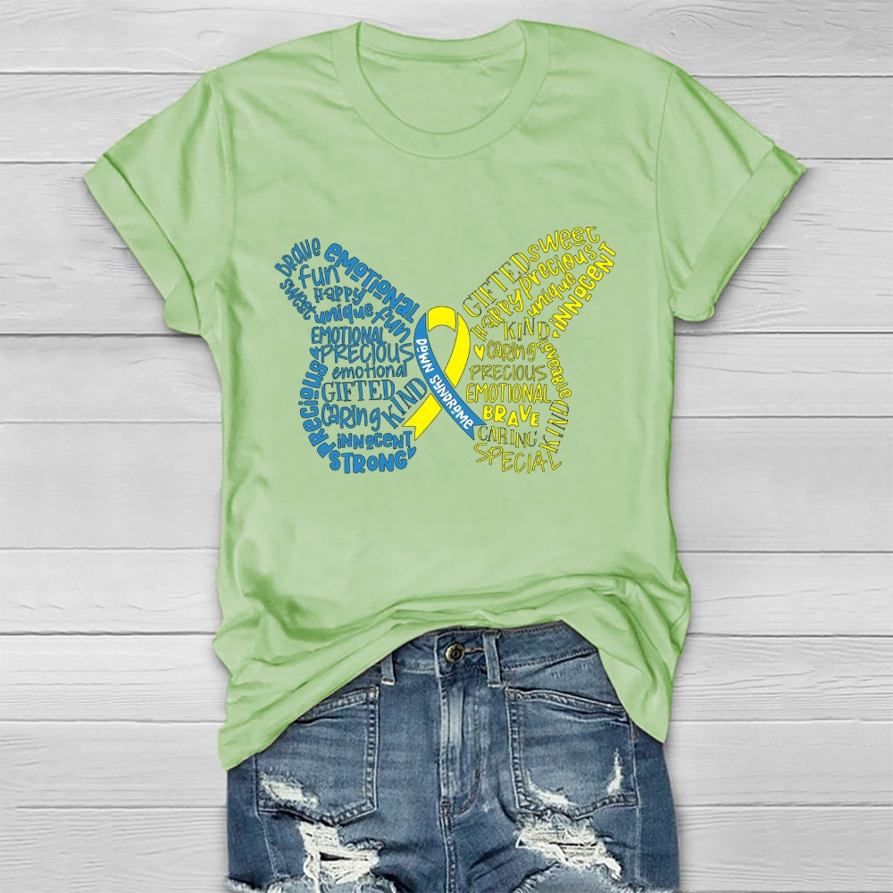 Down Syndrome Awareness Butterfly Letters Healthwear T-shirt