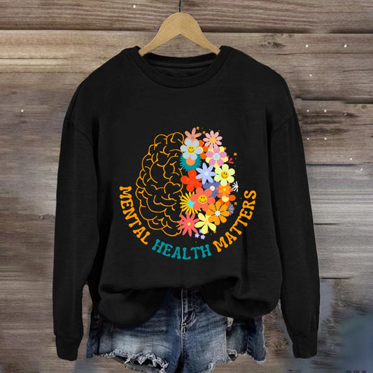 Mental Health Matters Brain Floral Sweatshirt
