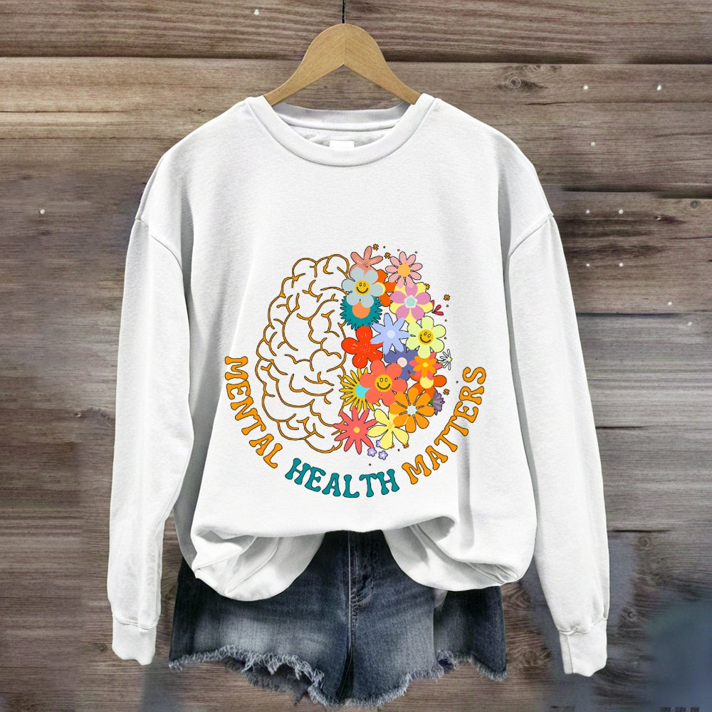 Mental Health Matters Brain Floral Sweatshirt