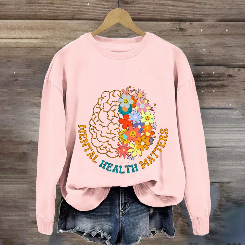 Mental Health Matters Brain Floral Sweatshirt