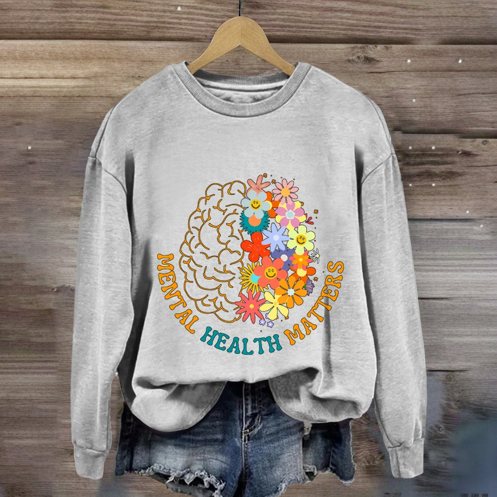Mental Health Matters Brain Floral Sweatshirt