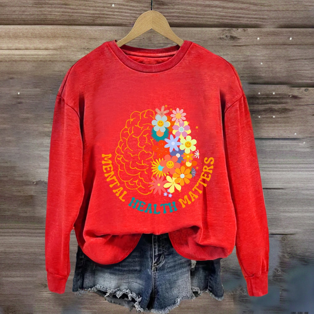 Mental Health Matters Brain Floral Sweatshirt