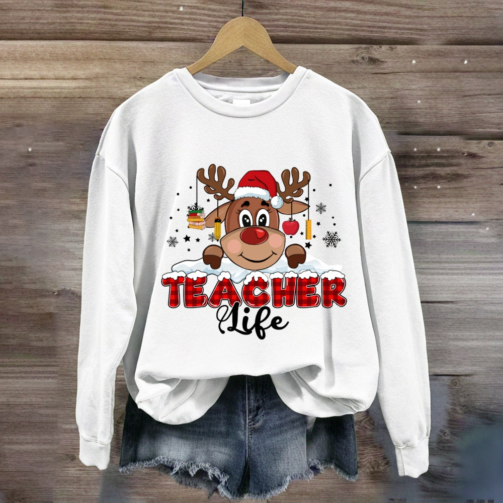 Christmas Red Plaid Teacher Life Sweatshirt