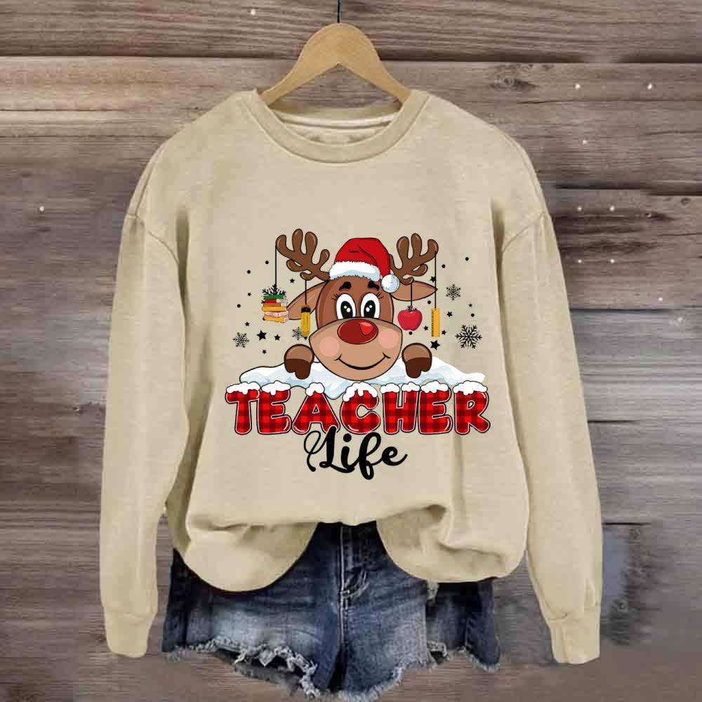 Christmas Red Plaid Teacher Life Sweatshirt