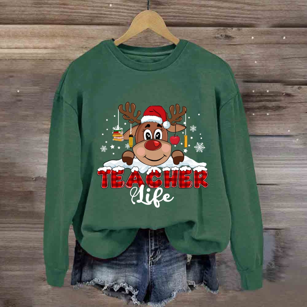 Christmas Red Plaid Teacher Life Sweatshirt