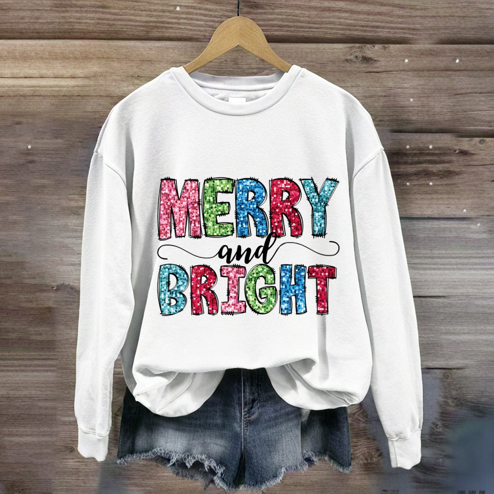 Merry And Bright Colorful Christmas Fonts Sweatshirt