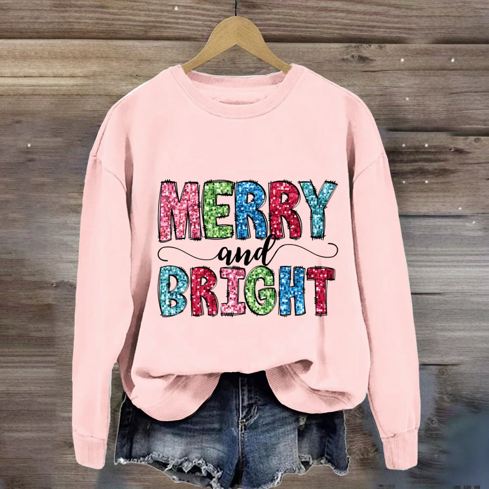 Merry And Bright Colorful Christmas Fonts Sweatshirt