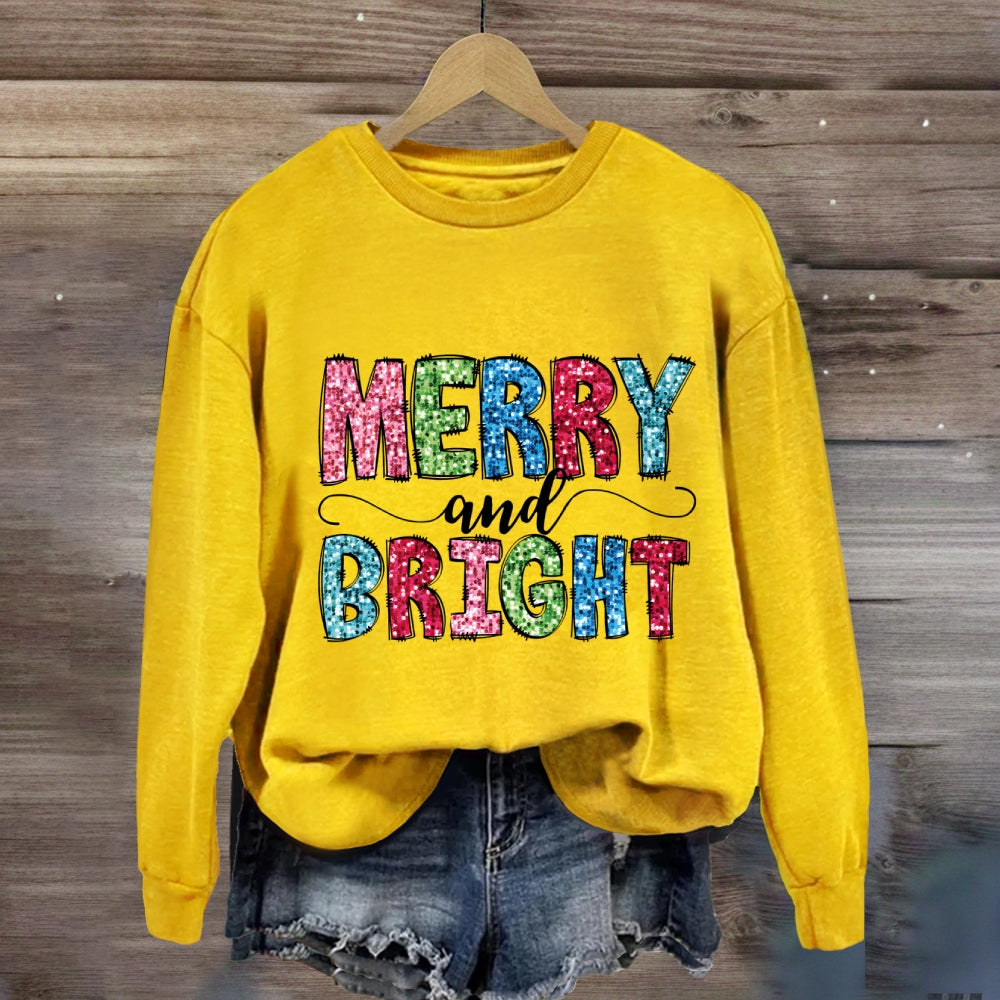 Merry And Bright Colorful Christmas Fonts Sweatshirt